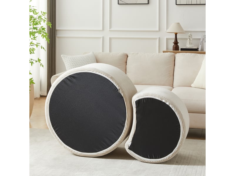  Table basse en tissu beige, ronde, bout de canapé  - Conforama W