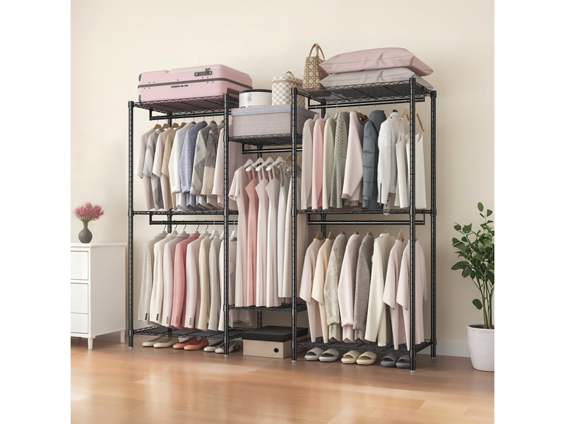  Portant à vêtements, rangement intégré, hauteur réglable, en métal, noir cao-W5901P521795-conf-NEW - Conforama E