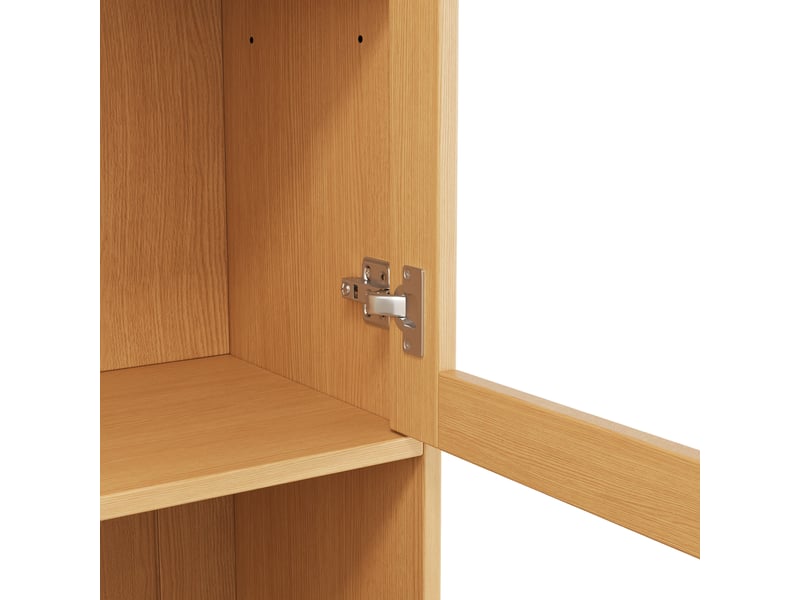 Buffet haut naturel avec portes vitrées, porte-verres, prises intégrées usb-cusb-a, rangement 120x40x191 cm - Conforama E