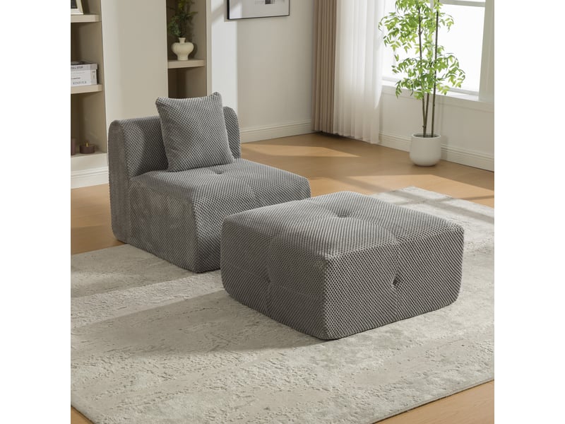  Canapé modulable 1 place en chenille gris, 77 x 157 x 75 cm, sans montage, livré compressé, base antidérapante, coussins inclus, avec repose-pieds CARDUME ESTIVAL - Conforama B