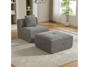 Canapé modulable 1 place en chenille gris, 77 x 157 x 75 cm, sans montage, livré compressé, base antidérapante, coussins inclus, avec repose-pieds