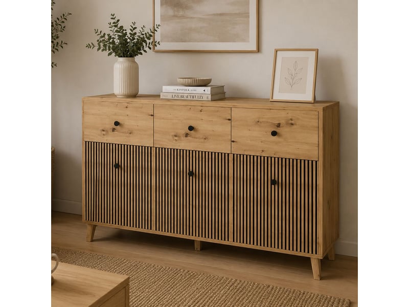  Buffet lepa, armoire 3 étagères, 135x42x95h cm chêne marron Lepa - Conforama B
