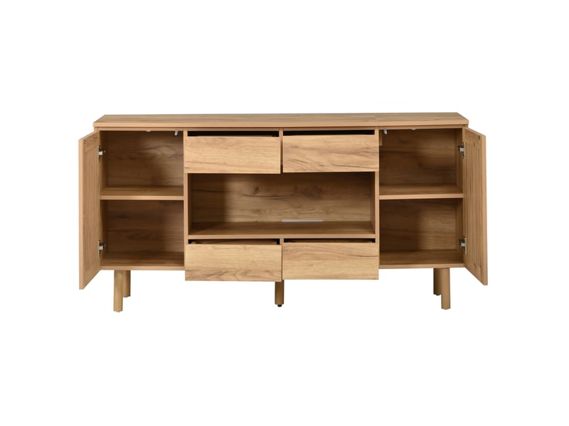  Buffet bas 140x35x71 cm en mdf avec 4 tiroirs et 2 portes lamellées naturel  - Conforama E