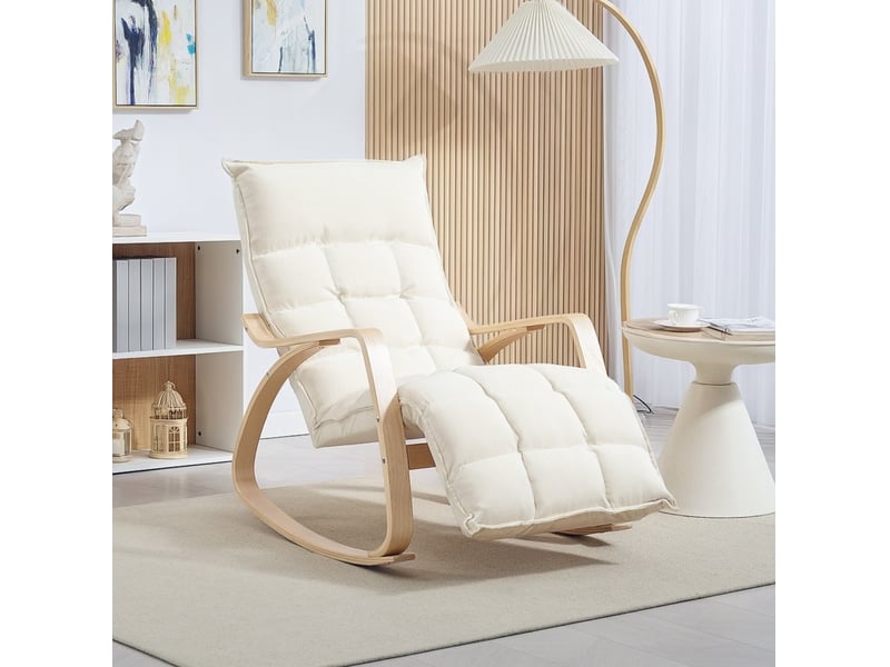  Rocking-chair avec repose-pieds réglable 5 positions et dossier inclinable, accoudoirs, en polyester crème  - Conforama B