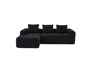 Canapé modulable 4 places salon confortable avec poches latérales, porte-gobelet et 3 coussins, moderne en velours côtelé noir