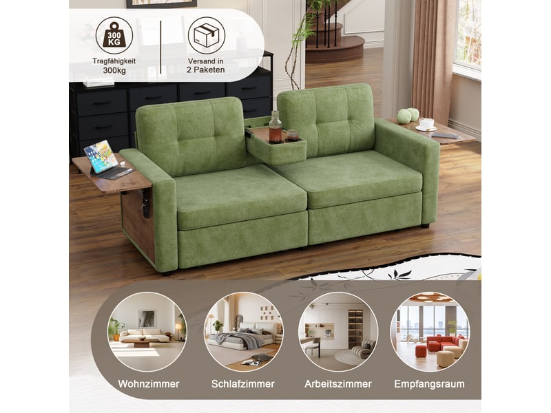  Canapé 2 places 178x71x57,5 cm avec rangements et tablettes vert  - Conforama D