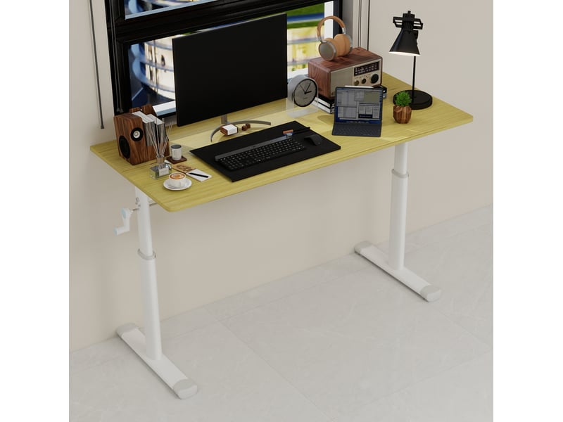 Bureau réglable en hauteur 120 x 60 cm en bois et métal, manivelle manuelle pour travail assis-debout à domicile - Conforama B