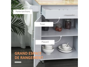 Desserte de cuisine sur roulettes chariot de ilot service de cuisine avec tiroir de placard et porte-torchons - gris