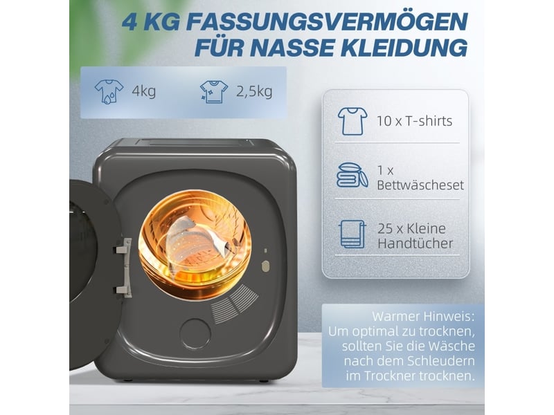  Mini sèche-linge à évacuation 48x40x56 cm 4 kg 6 programmes écran tactile led métal gris  - Conforama E