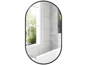 Miroir ovale mural cadre en aluminium style minimaliste montage vertical ou horizontal avec 3 crochets 40 x 70 cm noir