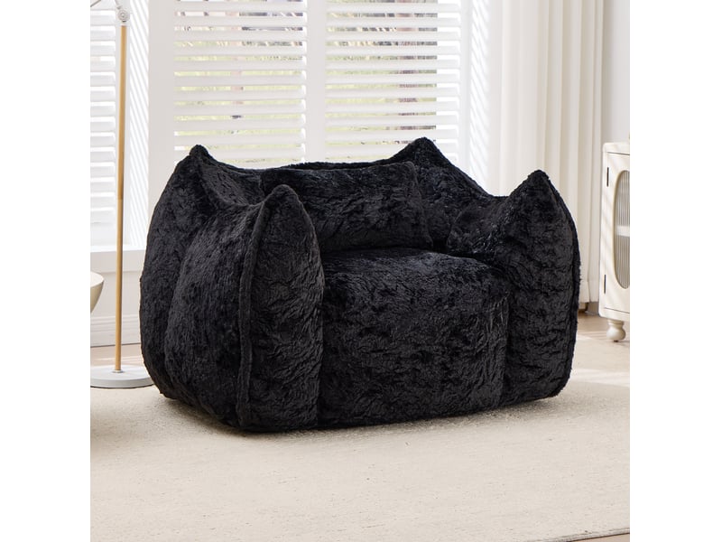  Fauteuil poire géant 123x97x73 cm avec coussin en fausse fourrure noir  - Conforama B