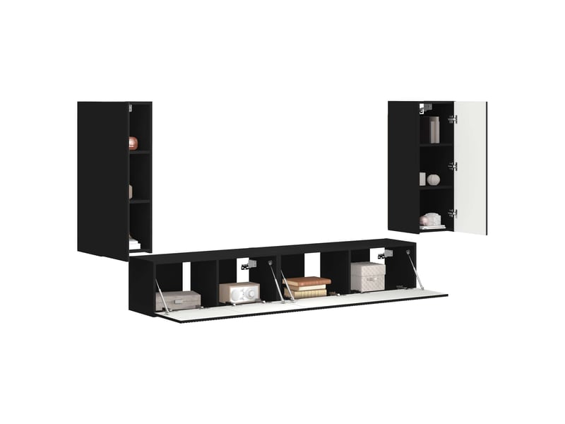  Ensemble meuble tv - banc tv - meuble de rangement 4 pcs noir bois d'ingénierie  - Conforama C