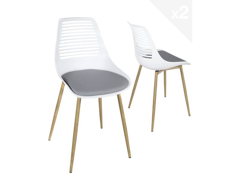  Lot de 2 chaises de cuisine vintage geos avec dossier ajouré, assise rembourrée blanc et gris  - Conforama A