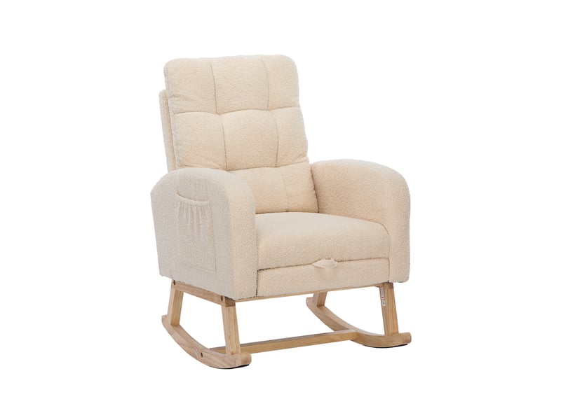  Fauteuil à bascule 132x50x99 cm avec repose-jambes coulissant, bois et métal, beige  - Conforama A