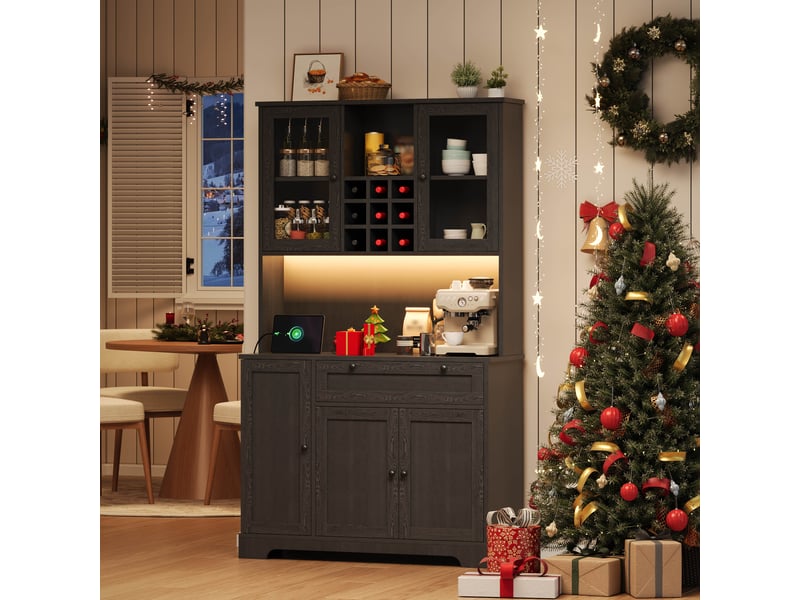 Meuble de cuisine muvano noir avec éclairage multicolore, prise électrique et rangement 105 × 40 × 180 cm - Conforama D