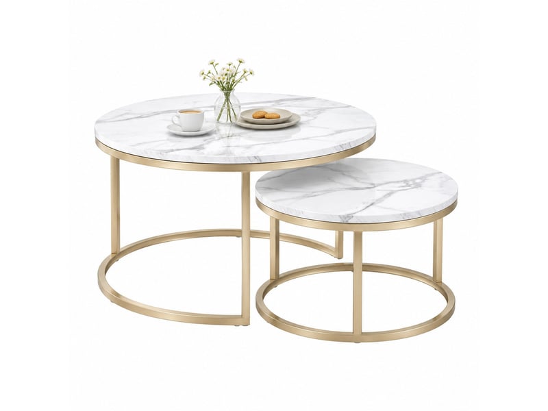  Table basse ronde gigogne 80 x 80 x 45 cm et 60 x 60 x 35 cm en mdf et métal, empilable pour rangement, blanc chicfurn  - Conforama A