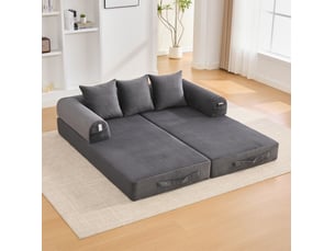 Canapé droit compressé convertible <strong>HAVRYA</strong> <strong></strong> 3 places Velours côtelé gris foncé