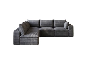 Canapé d'angle modulable 5 places avec coussins amovibles en velours côtelé gris foncé, 260 × 250 × 82 cm