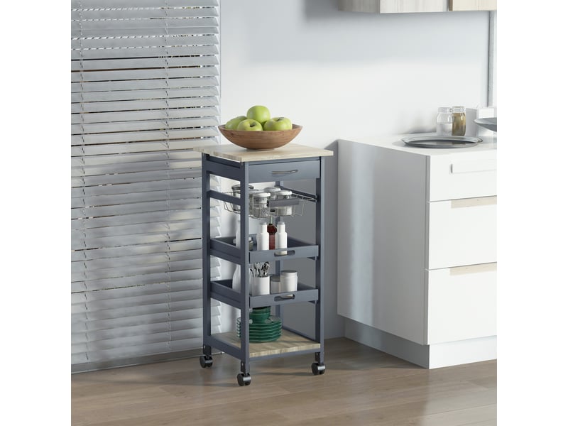  Desserte de cuisine à roulettes 2 plateaux amovibles mdf gris chêne 37 x 37 x 82 cm  - Conforama A