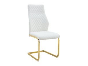 Lot de 2 chaises de salle à manger à dossier haut, pu blanc et métal doré