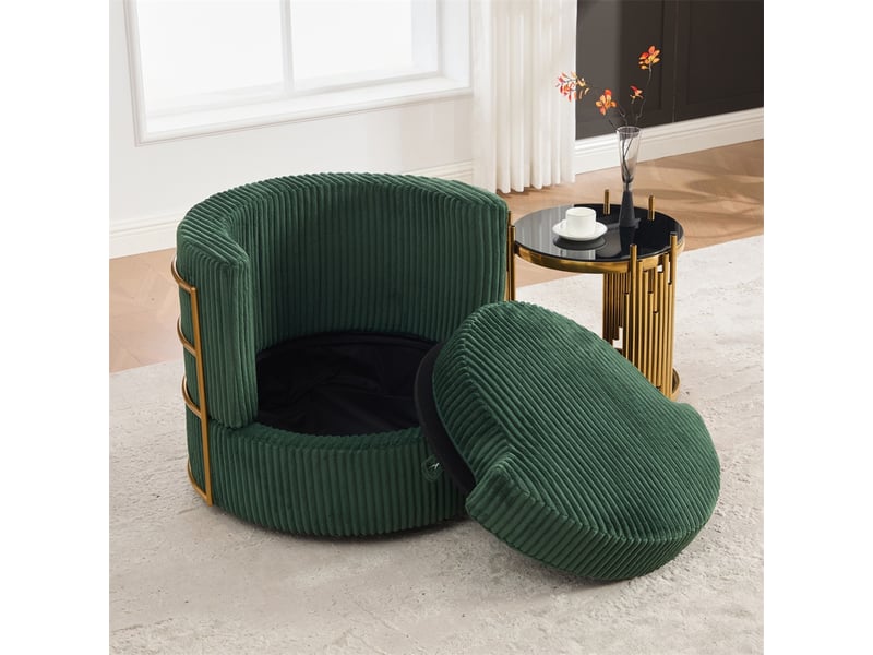  Fauteuil pivotant 360°  76 x 79 x 78 cm – coffre de rangement intégré &amp; coussin inclus –velours côtelé - vert  - Conforama D