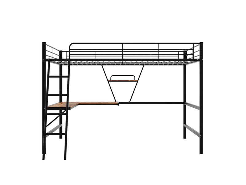 Lit mezzanine avec bureau en l et étagère intégrée, cadre de lit en métal noir robuste, lit mezzanine 90x200 cm pour enfants et adultes. - Conforama R