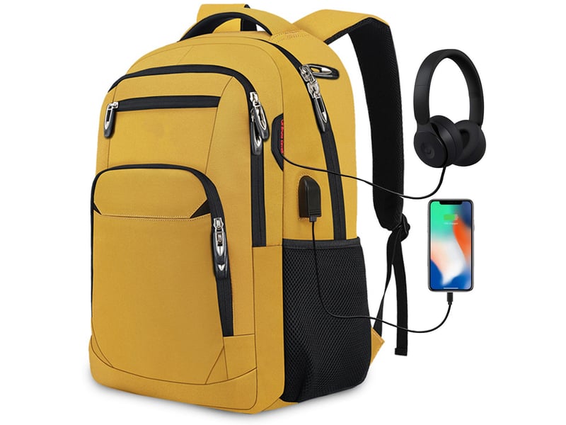 Sac à dos - sac ordinateur homme avec port usb et système de ventilation arrière ergonomique - tissu oxford jaune - 33×20.3×45.72 cm  - Conforama A