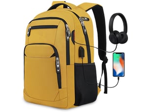 Sac à dos - sac ordinateur homme avec port usb et système de ventilation arrière ergonomique - tissu oxford jaune - 33×20.3×45.72 cm