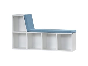 Bibliothèque banc 2 en 1 avec 5 compartiments de rangement et 2 coussins 108 x 30 x 60 cm blanc bleu