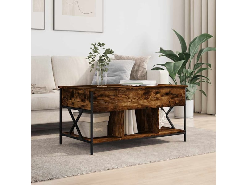  Table basse - table de salon - table à thé chêne fumé 100x55x50 cm bois d'ingénierie et métal  - Conforama C