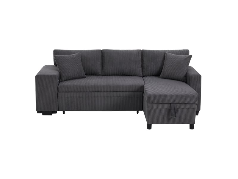 Canapé d’angle convertible 3 places 231x131,5 cm – gris – rangement, usbusb-c et étagère latérale - Conforama A