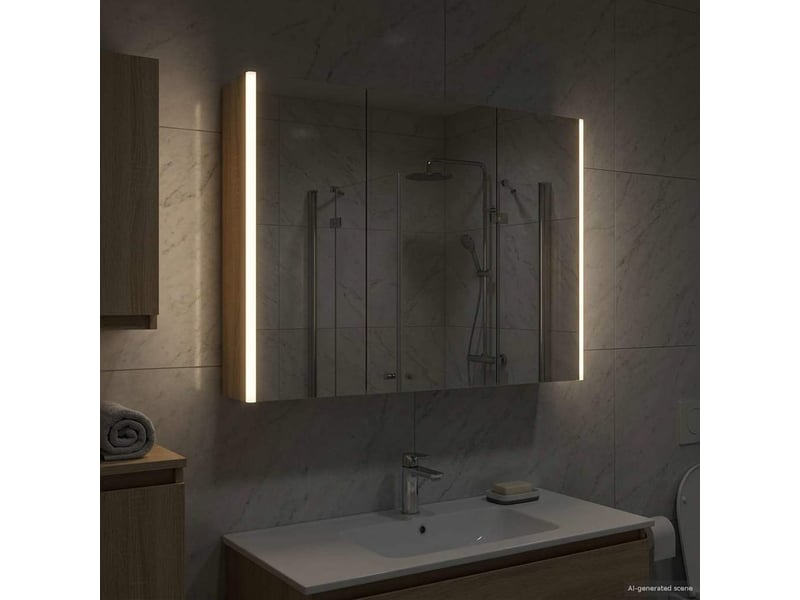 Armoire miroir salle de bain, meuble de rangement chêne sonoma shl8810 - Conforama D