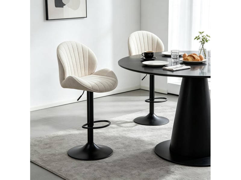  Lot de 2 tabourets de bar réglables 48x50x94-115 cm – beige – pivotants 360° avec dossier et repose-pieds  - Conforama D