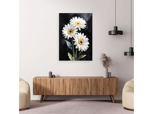 Tableaux, fleurs marguerites blanches sur fond noir 60x90
