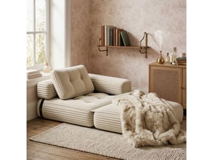 Canapé convertible - bealife - sans installation - lit 1 place - 1 accoudoir - 1 coussin - velours côtelé - salon - chambre - blanc