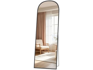Miroir sur pied plein pied en verre trempé et aluminium noir 50 x 1,5 x 170 cm