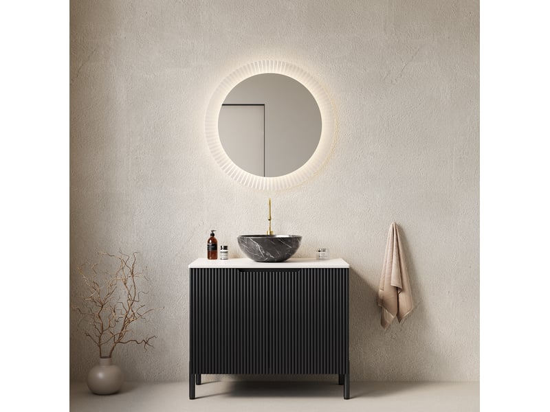  Meuble sous vasque avec vasque à poser, 2 portes à fermeture douce, style romantique, pour salle de bain, noir et blanc  - Conforama C