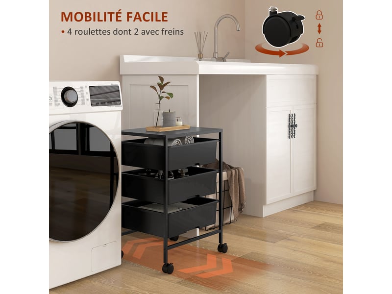  Desserte à roulettes en acier et pp avec 3 paniers et plateau 40,8x33,5x60,5 cm  - Conforama E