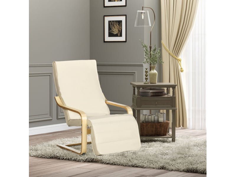  Fauteuil relax 66,5 x 94 x 100 cm blanc crème en bois de bouleau et tissu, repose-pieds réglable 5 positions  - Conforama B