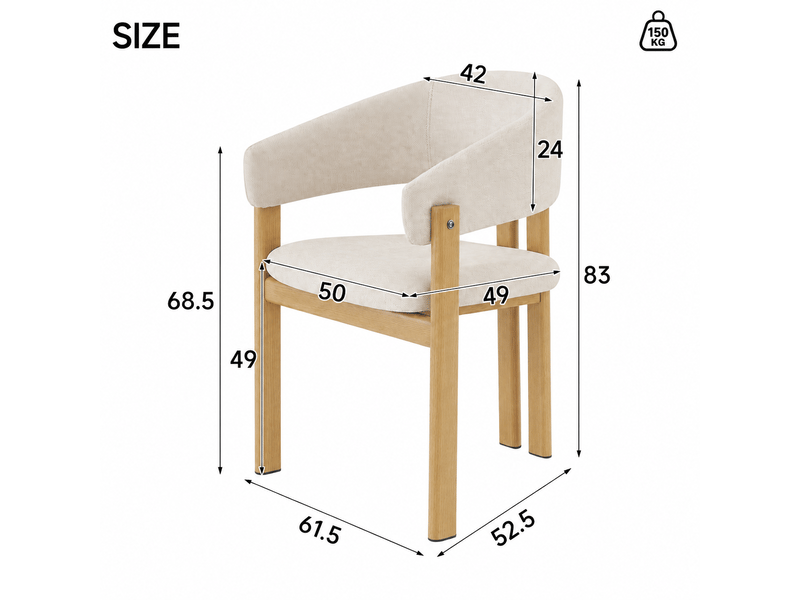 Chaises de salle à manger lot de 4 avec accoudoirs ergonomiques  - pieds métal effet bois, lin beige  - Conforama D