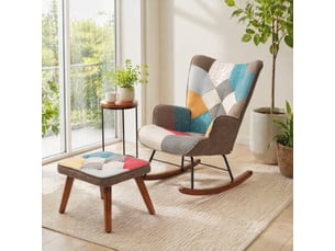 Fauteuil à bascule 69,5x50x88,5 cm, patchwork multicolore, confort durable et assise en mousse, couleur multicolore
