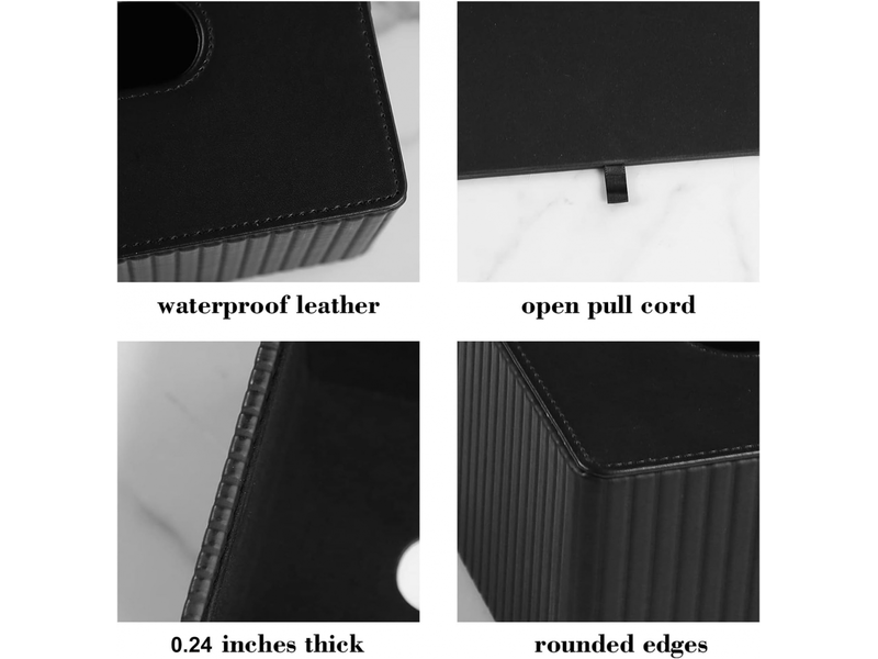  Housse de boîte à mouchoirs en cuir rayé pour salle de bain, chambre, salon, bureau - 1 pièce, noir, 25 × 13,5 × 11 cm  - Conforama D