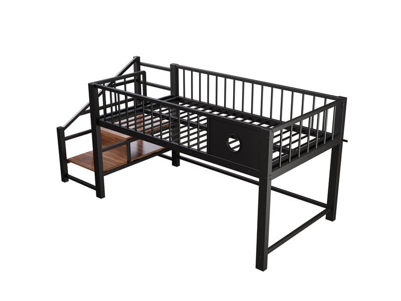  Lit superposé bas pour enfants en métal noir 90x200 cm  - Conforama A