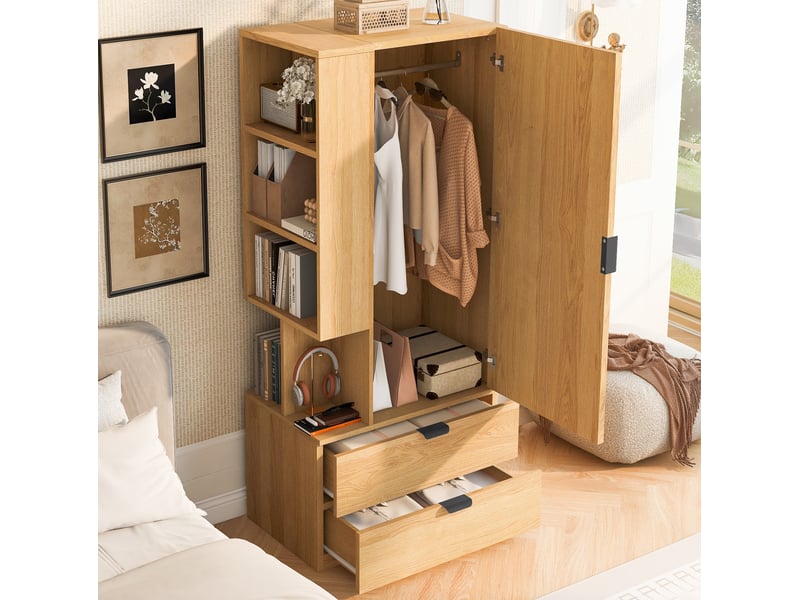 Armoire avec penderie, étagères ouvertes et 2 tiroirs, 70x50x170 cm - Conforama B