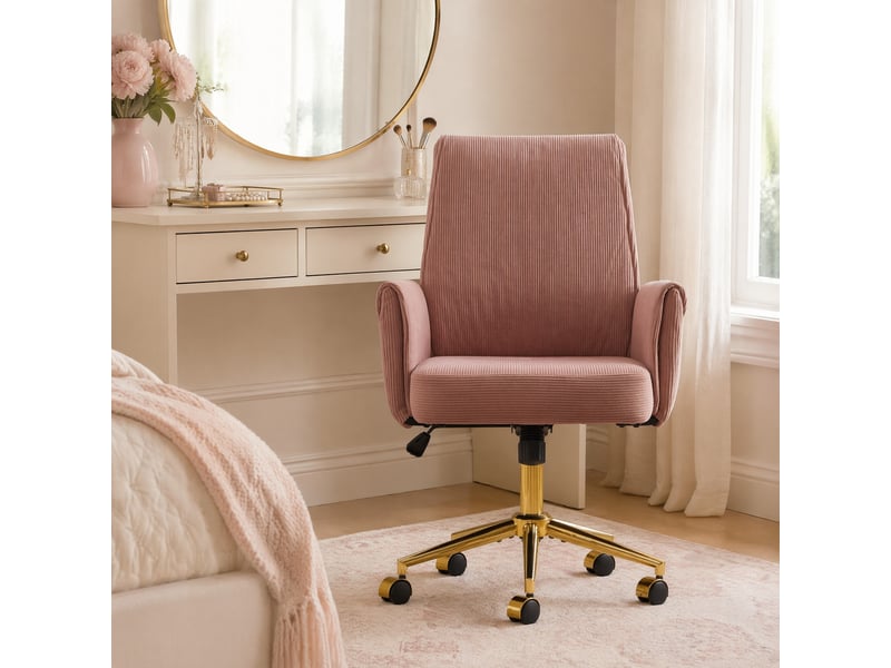  Chaise de bureau pivotante hauteur réglable - lpospi - dossier ergonomique, accoudoirs, velours côtelé rose  - Conforama C
