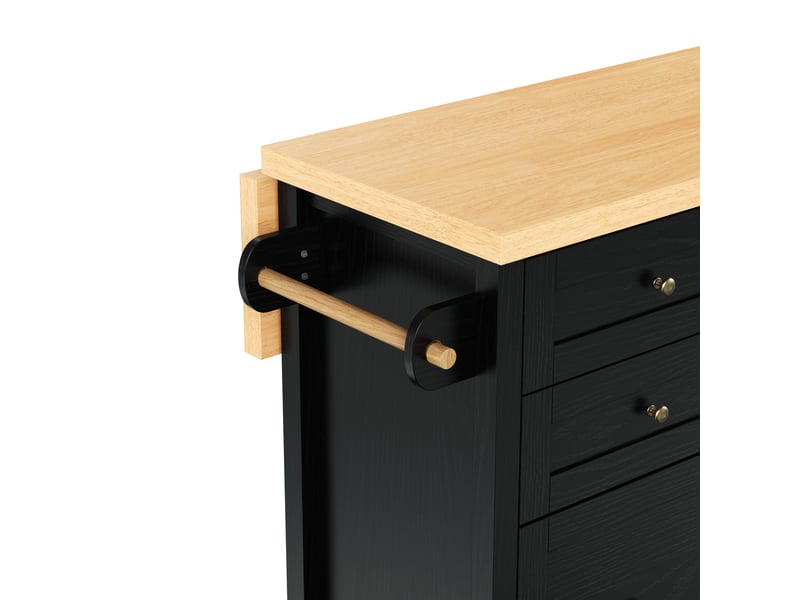  Îlot de cuisine sur roulettes avec table à manger extensible, desserte noire avec tiroirs multifonctions et étagères réglables  - Conforama D