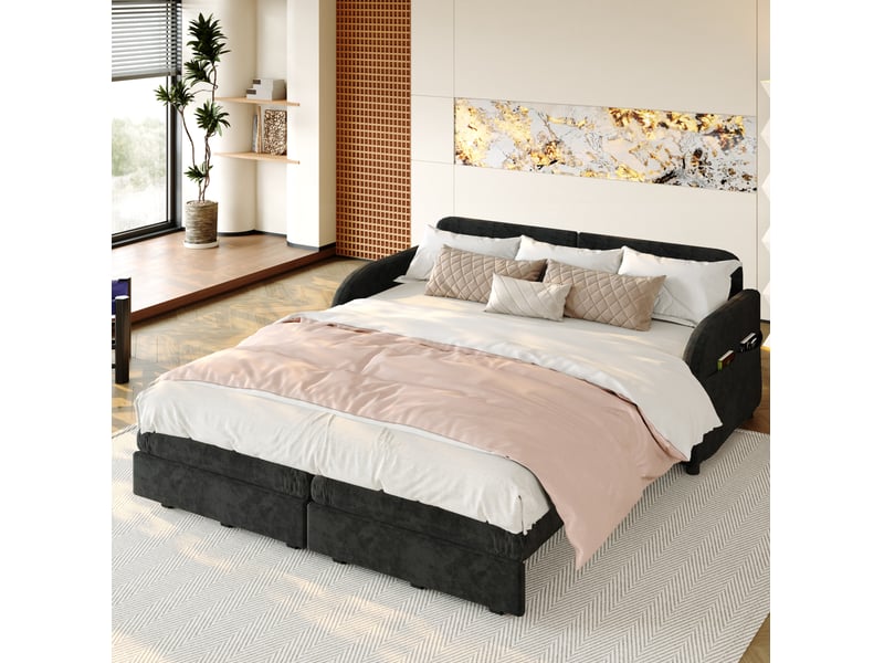  Canapé-lit 2 places modenvie 3 en 1 extensible 166 x 84 x 90 cm chenille noir  - Conforama D
