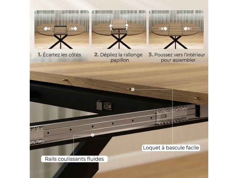  Table à manger extensible ovale pour 4 à 6 personnes en mdf et acier 100-135 cm  - Conforama E
