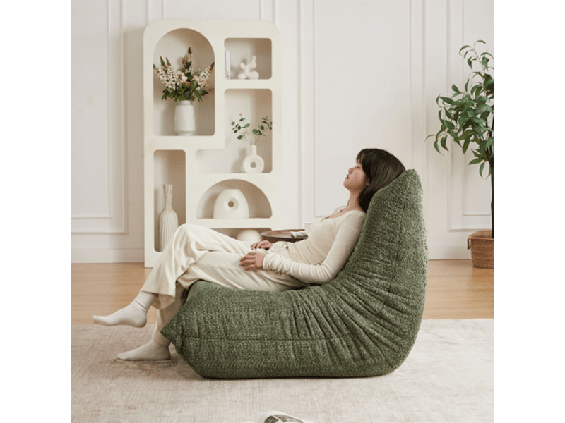 Fauteuil de sol vert en chenille, rembourré de mousse, sans accoudoirs, lounge confortable pour salon, chambre, jeux et bureau  - Conforama C