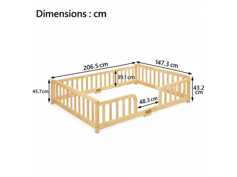  Lit enfant  140x200 cm boisnaturel lit enfant au sol avec barrière de sécurité et sommier  - Conforama C